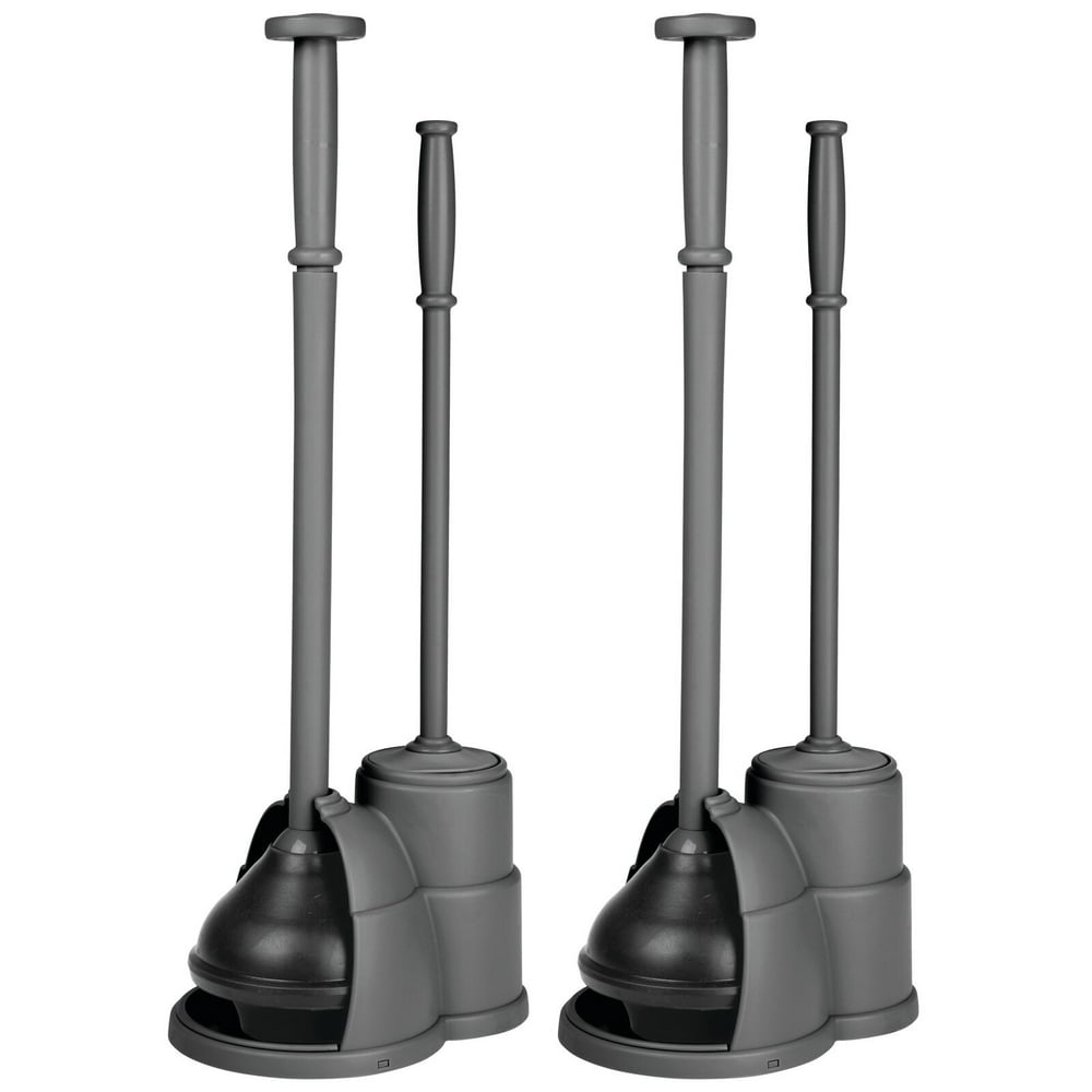 mDesign Compact Plastic Toilet Bowl Brush and Plunger Combo Set, 2 Pack