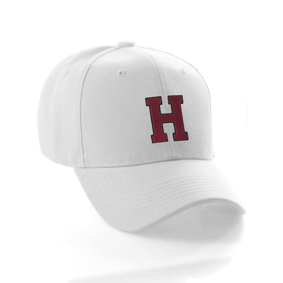 Classic Baseball Hat Custom A to Z Initial Team Letter, White Cap Black Red Letter H