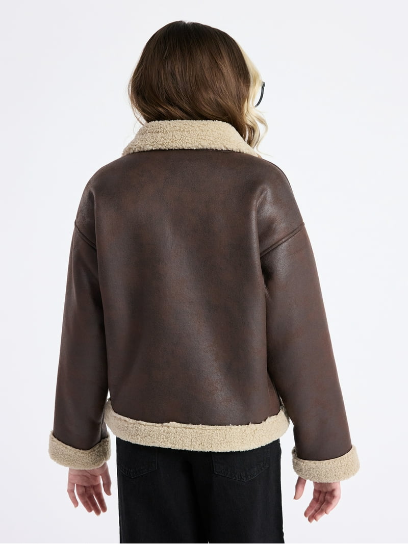 Weekend Academy Girls Faux Leather Biker Jacket with Faux