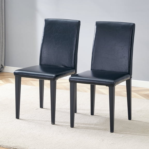 Cterwk Set of 2 PU Leather Dining Chair with Metal Legs, Modern Side Chair for Living Room, Dining Room, Black