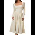 thumbnail image 3 of Vestido Midi Informal de Larga con Cuello Cuadrado para Mujer, Moda de y Otoño Albaricoque L, 3 of 10