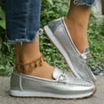 thumbnail image 6 of RUIYANQI Women's Metallic Loafers Chain Accent Slip On Shoes Casual Platform Moccasins Trendy Outdoor Walking Footwear Fashion Driving Shoes Silver Women Sandal, 6 of 9