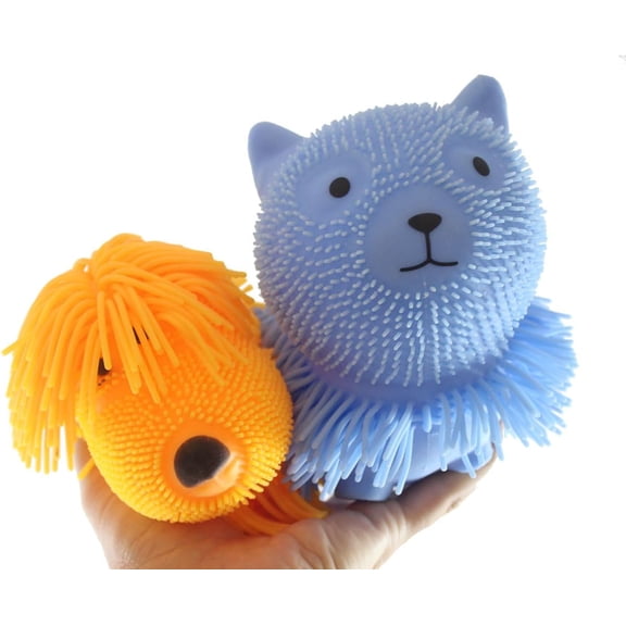 Set of 2 Pets - Shaggy Cat and Mop Dog - Large Puffer Balls - Sensory Therapy Fidget Stress Balls - OT Autism SPD (RANDOM COLORS)