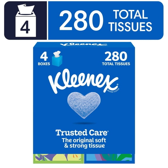 Kleenex Trusted Care Facial Tissues, 4 Cube Boxes, 70 Tissues per Box, 2-Ply
