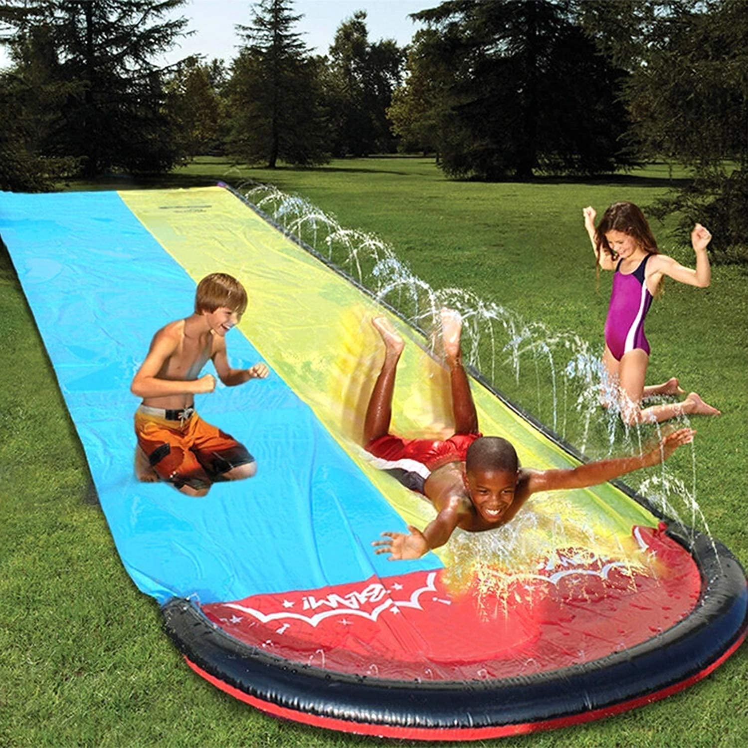 Slip and Slide Inflatable Lawn Water Slide with Sprinkler Sports Outdoor Garden Backyard Water Play Toys for Adults Kids Family Games Slip n Slide Summer Toy with 2 Bodyboards 