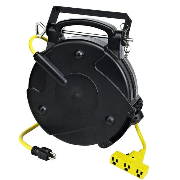 Industrial Retractable Extension Cord Reel TriTap and Circuit Breaker