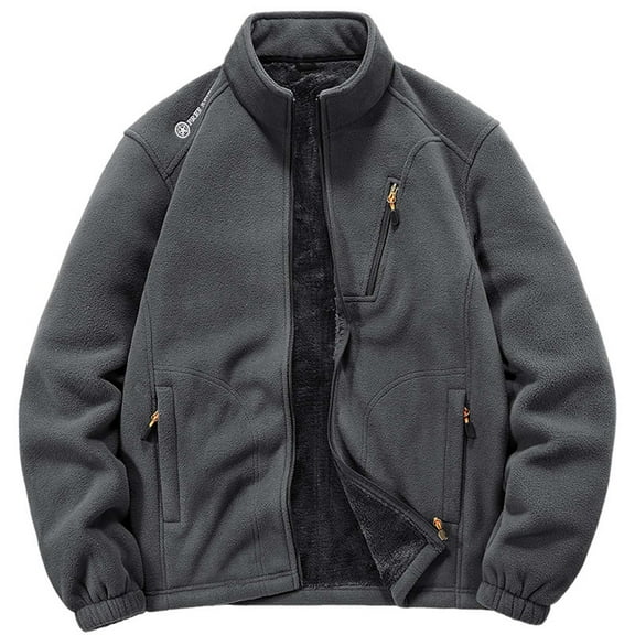 Men's Fleece Sherpa Lined Jacket Warm Full Zip Up Thick Jacket Dark Gray XXL
