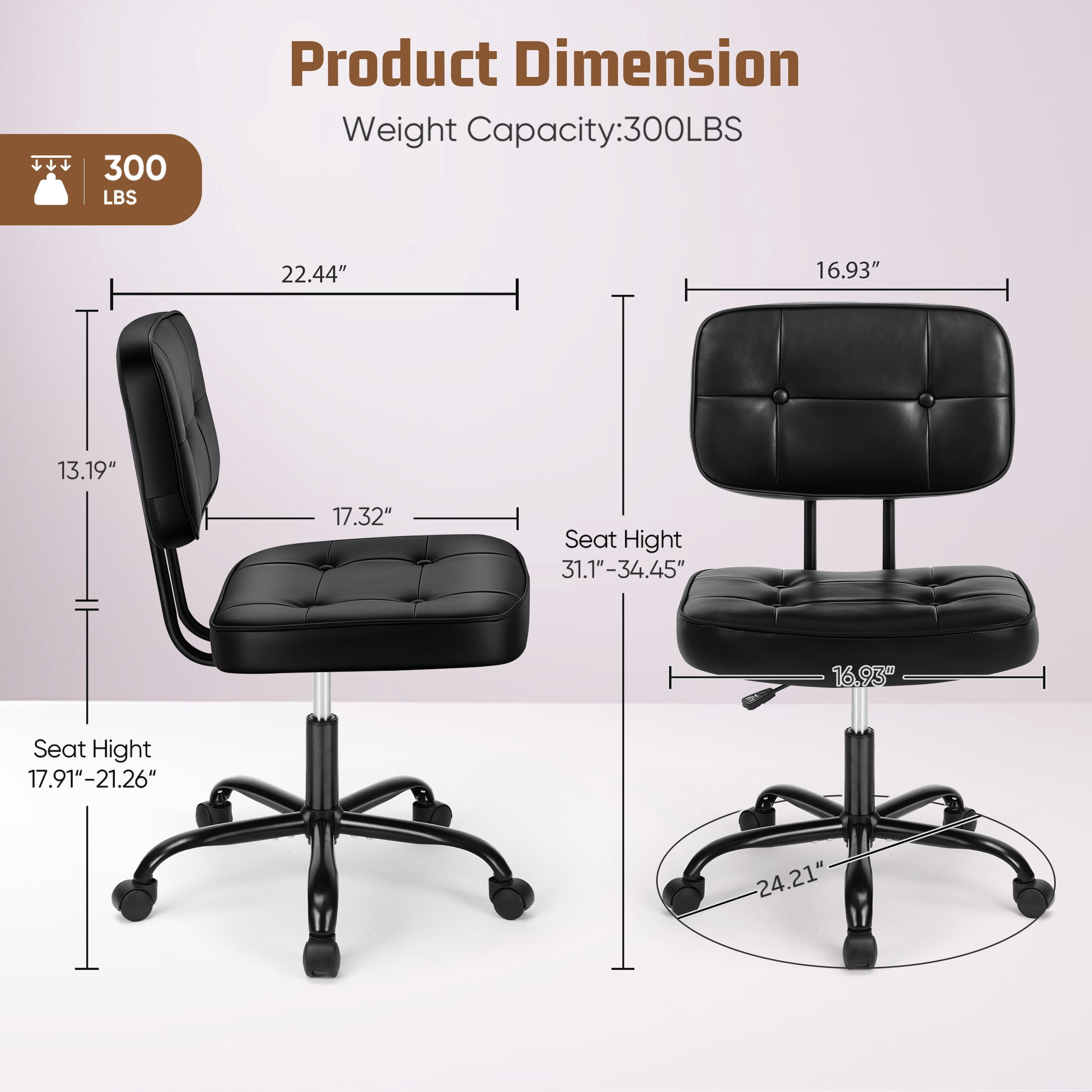 edx Height Adjustable Office Desk Chair, Low-Back Lumbar Support Rolling Work Swivel Task Chair with Wheels for Home Office Bedroom, Black