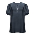 thumbnail image 4 of Women's Loose-Fit Linen Button-Up Shirt with Short Sleeves and Round Neck, 4 of 6