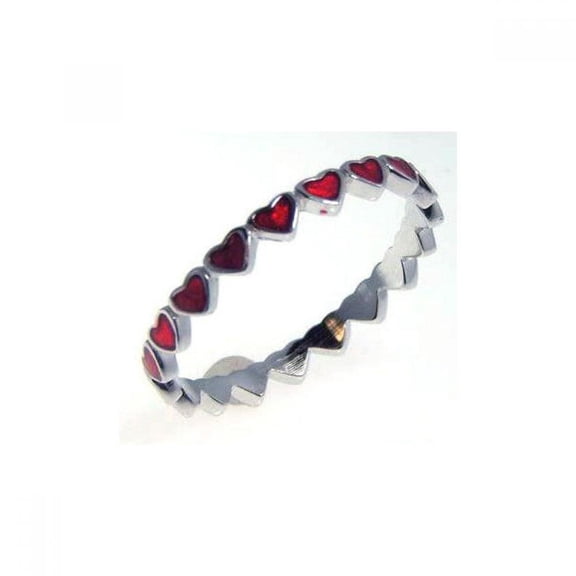 Rhodium Plated Sterling Silver 925 Red Enamel Eternity Heart Ring Band Jewelry Female Male Size 6