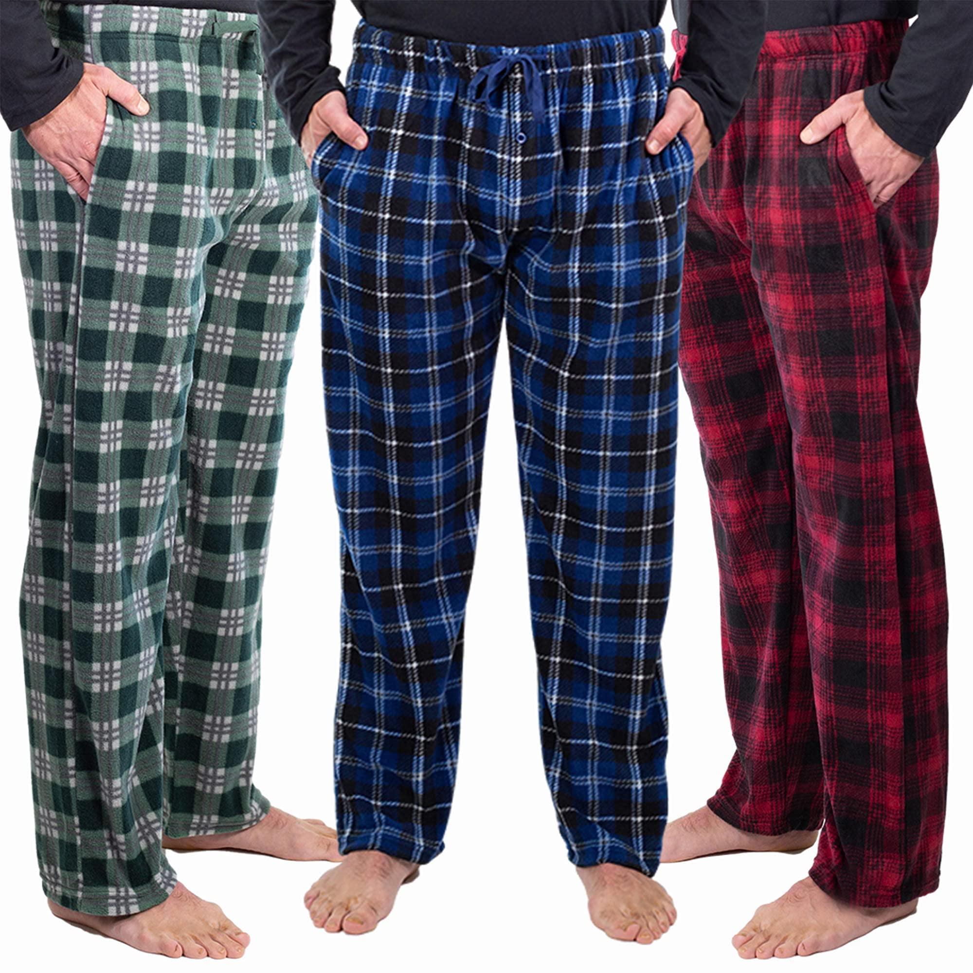 Dg Hill 3 Pairs Mens Pj Pajama Pants Bottoms Fleece Lounge Sleepwear Plaid Pjs With Pockets Pants Red Blue Green Multicolor Xl 36 38 Waist Ot