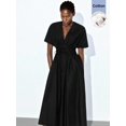 thumbnail image 2 of Black V-Neck Wrap Maxi Dress With Tie Waist And Kimono Sleeves, 2 of 8