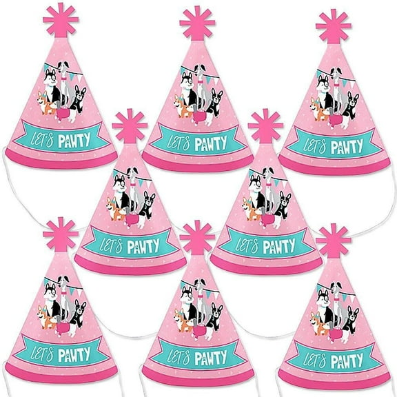 Big Dot of Happiness Pawty Like a Puppy Girl - Mini Cone Pink Dog Baby Shower or Birthday Party Hats - Small Little Party Hats - Set of 8