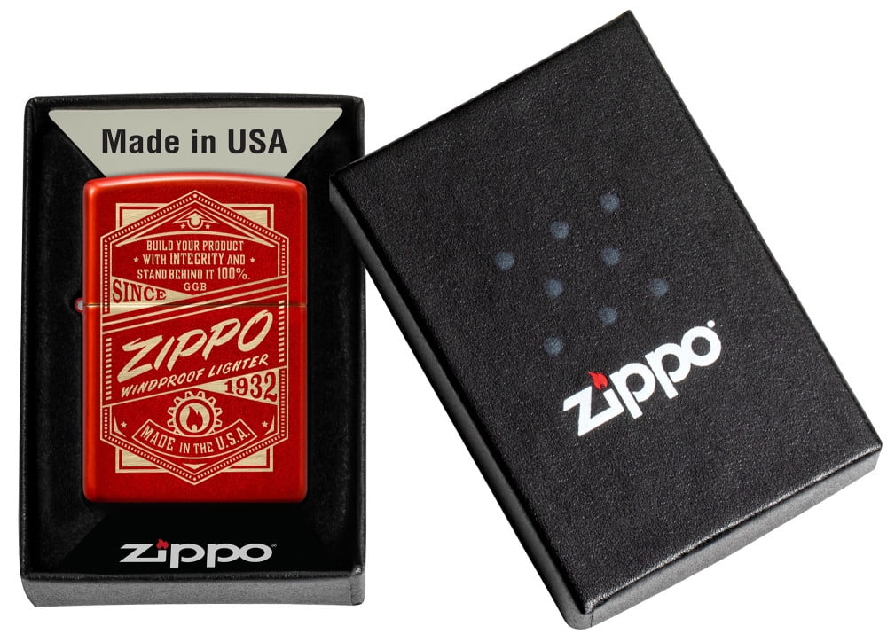 Zippo It Works Design Metallic Red Pocket Lighter
