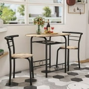 Furmax 3 Piece Wood and Metal Dining Set, Small Dining Table for 2 ,for Living Room, Dining Room, Kitchen, Brown
