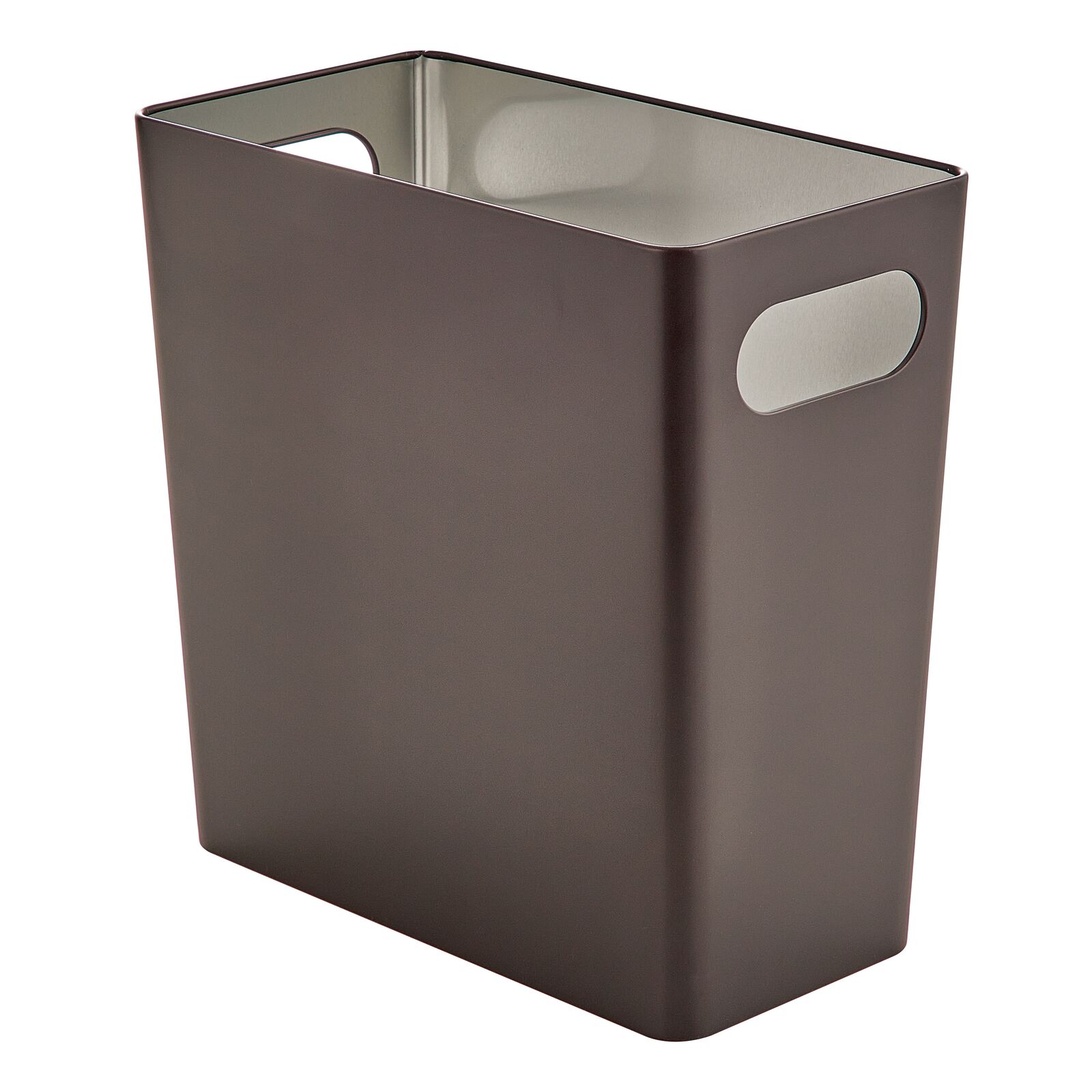 mDesign Stainless Steel Metal Rectangle Trash Can with Handles, 2.1 Gallon Wastebasket, Garbage