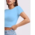 thumbnail image 2 of Womens Slim Fitted Crop Tops - Basic Crew Neck Short Sleeve Casual Tees for Going Out, 2 of 5