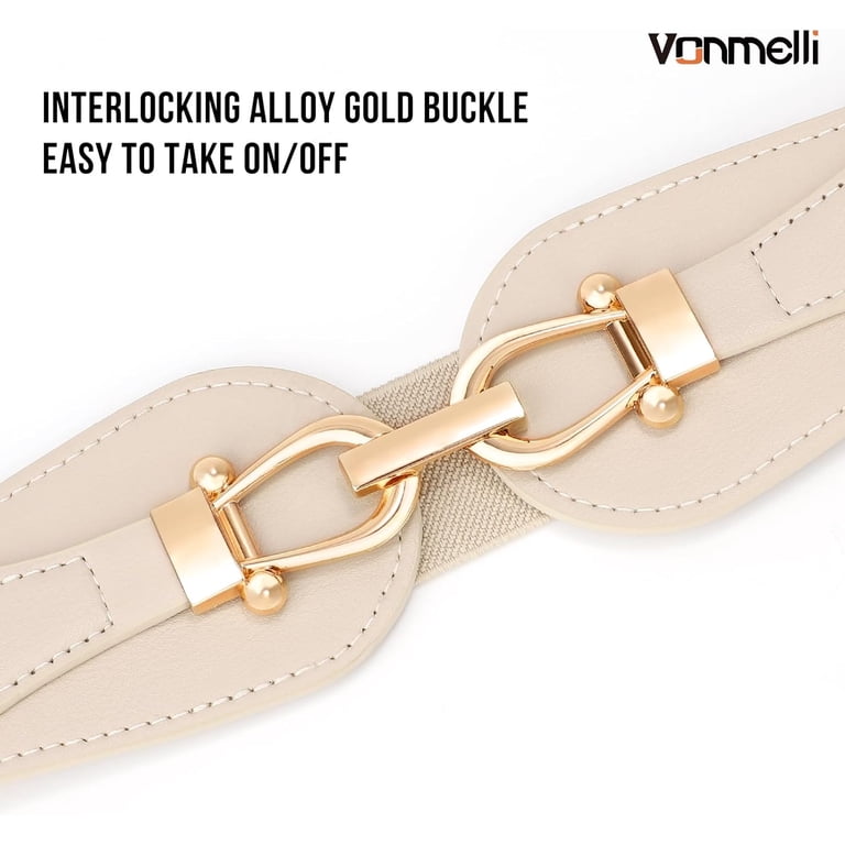 Women\'s Leather Wide Belts Fashion Thick Beige Belt With Gold Buckle Belt Women\ main image 2