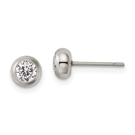 Diamond2Deal Stainless Steel Polished 4mm Bezel Cubic Zirconia Stud Post Earrings For Women