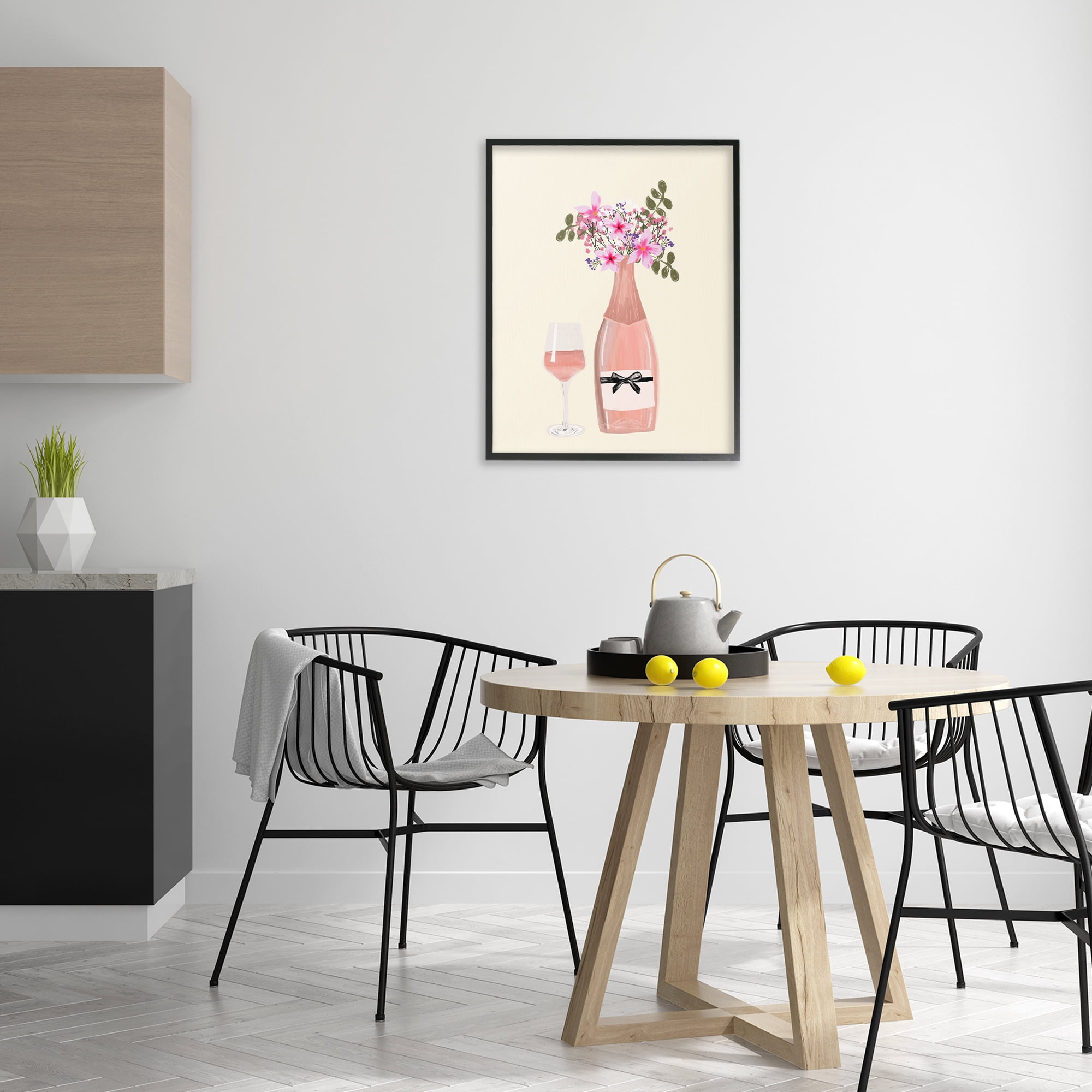 Stupell Industries Floral Champagne & Glass Food & Beverage Painting Black Framed Art Print Wall Art, 24 x 30