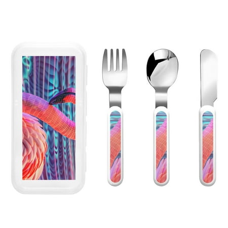 

Lukts Digital Flamingo Vibrant Art for Children s Knife Fork and Spoon Three-Piece Set Stainless Steel Children and Toddler Safety Cutlery with Outer Box