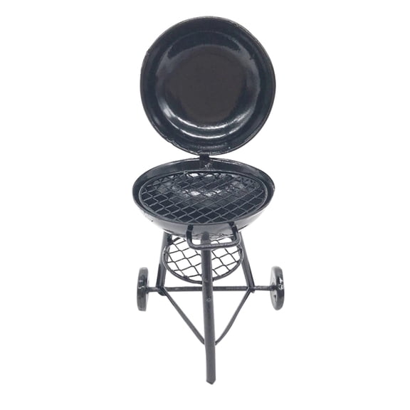 Round Iron Oven Grill Model for Outdoor Decoration, Miniature House Ornament, Garden and Patio Accessory