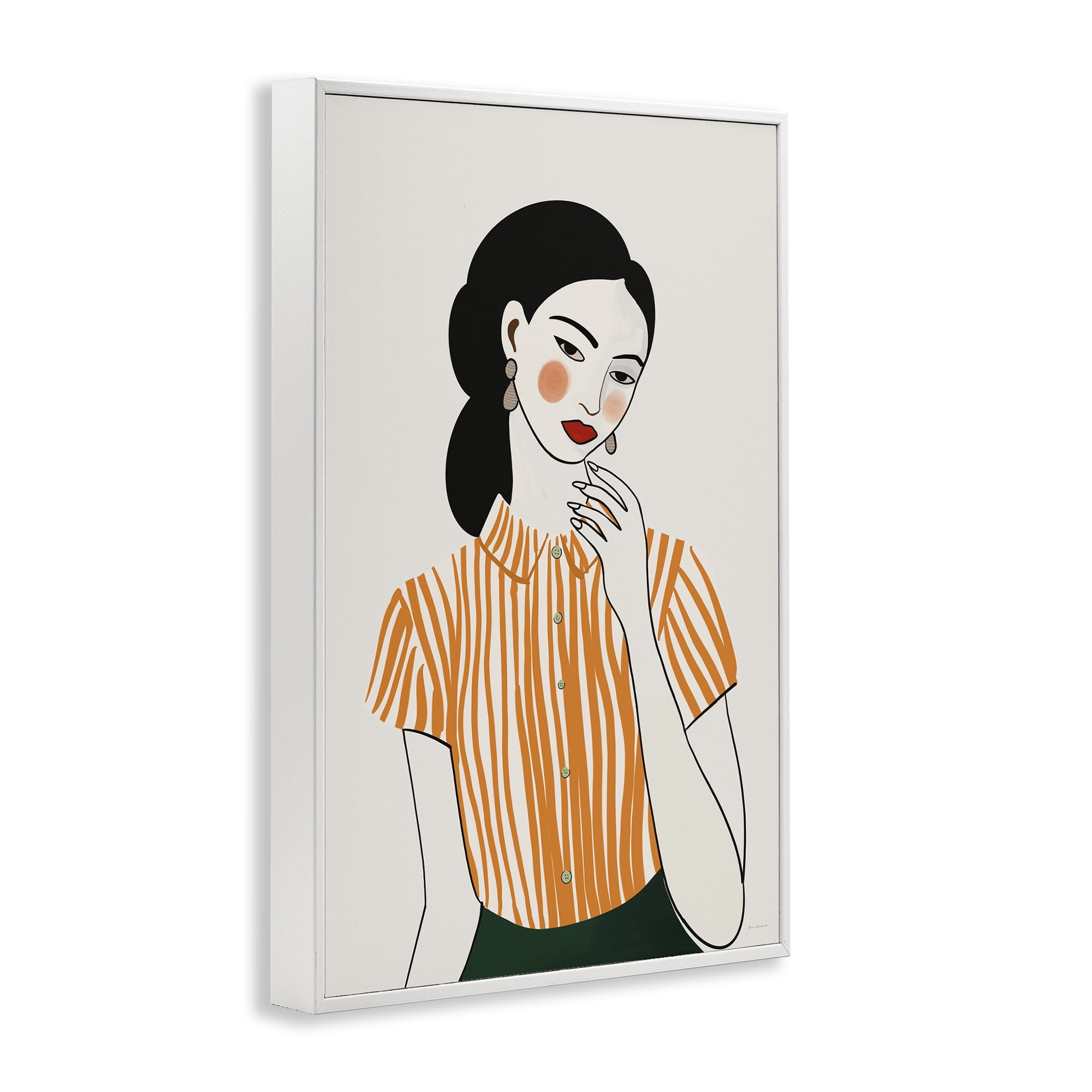Stupell Industries Woman in Orange Blouse White Framed Giclee Art, design by Omar Escalante