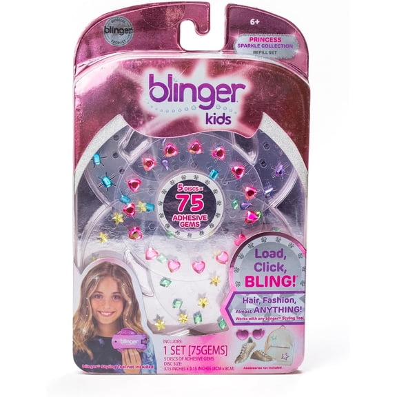 blinger® Sparkle Collection Refill Pack | 75 Colorful Hair-Safe Gems | Gift for Girls - Princess | Gem Stamper Not Included