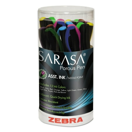 - Zebra Sarasa Porous Pen, .8 mm, Fine, Assorted Ink, 24/Set