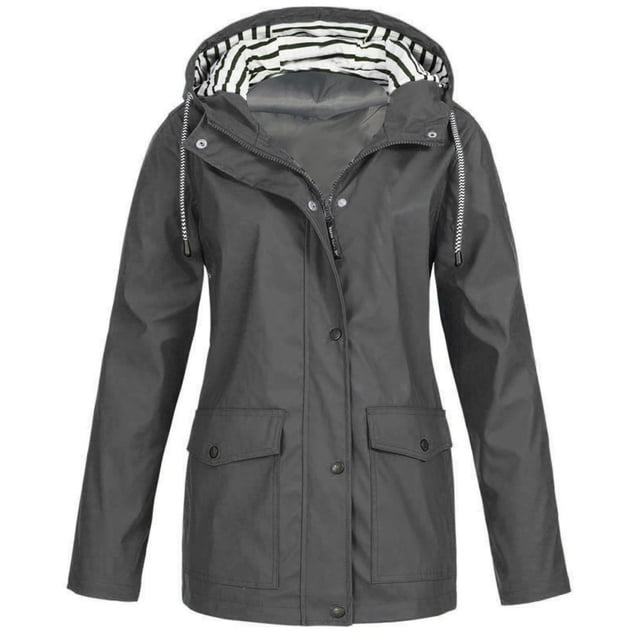 Chaquetas Naughtyhood para mujer, chaqueta impermeable lisa para exteriores, talla grande, con capucha, cortavientos, gris XL