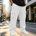 thumbnail image 4 of sdhkgrrt Men Plus Size Corduroy Cargo Pants Loose Fit Ribbed Casual Solid Long Track Trousers Outdoor Athletic Breathable Hiking Pants, White L, 4 of 9
