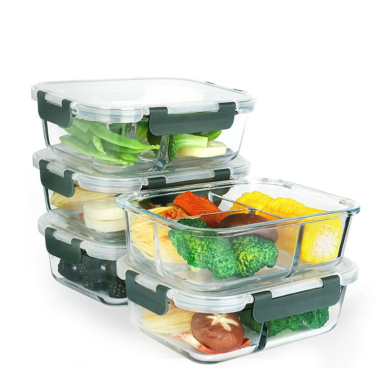 5-Pack 36 Oz, Glass Meal Prep Containers 3 Compartment with Lids