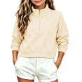 thumbnail image 2 of AKOEE Girls' Crop Sweatshirts Half Zip Plain Pullover Cotton Long Sleeve 5-16Y Sports Casual Loose Fall Tops (5-6 Years, Beige), 2 of 7