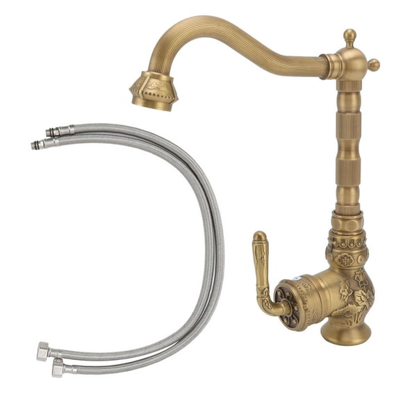 Single Handle Kitchen Faucet, 360 Degree Rotation Leak Proof G1/2 Antique Brass Kitchen Faucet Large for Household