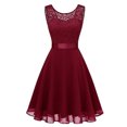 thumbnail image 1 of Sonducket Vestido de mujer Color sólido Encaje Empalme Fiesta Citas Retro Swing Vestidos Mezcla de algodón Moda Ropa casual M Blanco Vestidos L Rot, 1 of 6