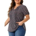 thumbnail image 4 of Agnes Orinda Women's Plus Size Floral Printed Tops Notched V Neck Short Sleeves Casual Summer Blouses 4X Navy Blue, 4 of 6