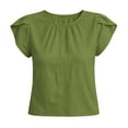thumbnail image 7 of Ahdbta Women Dressy Casual Tops Summer Loose Work Blouses Cotton Linen Flutter Short Sleeve Crew Neck Shirts, 7 of 7