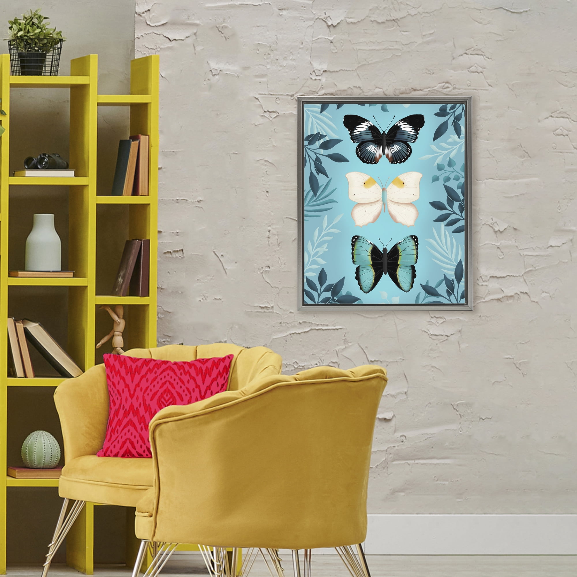 Stupell Industries Three Exotic Blue Butterflies Gray Framed Floater Canvas Wall Art, design by Metka Hiti