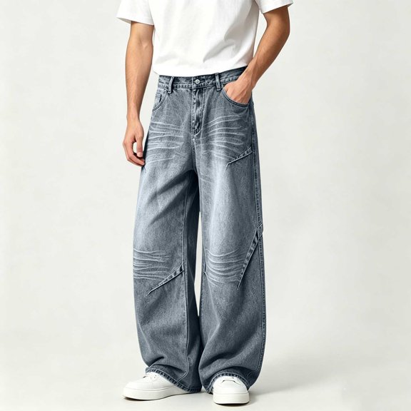 WPPGONE Baggy Jeans Men Wide Fit Straight Leg Loose Button Vintage Bottoms Denim Summer Casual Fashion Classic Versatile Trousers with Pockets