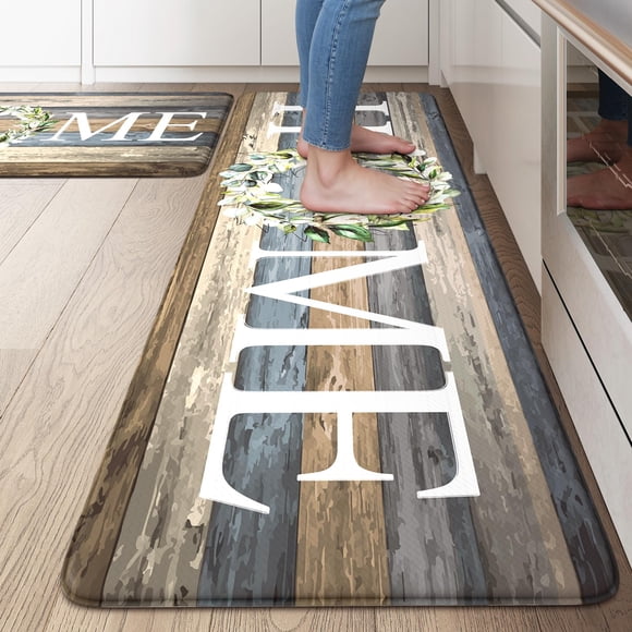 KIMODE Anti Fatigue Mats for Kitchen Floor,Comfort Cushioned Rugs Sets of 2,Wide Farmhouse Memory Foam Carpet Non Slip for Laundry Sink Office Bathro