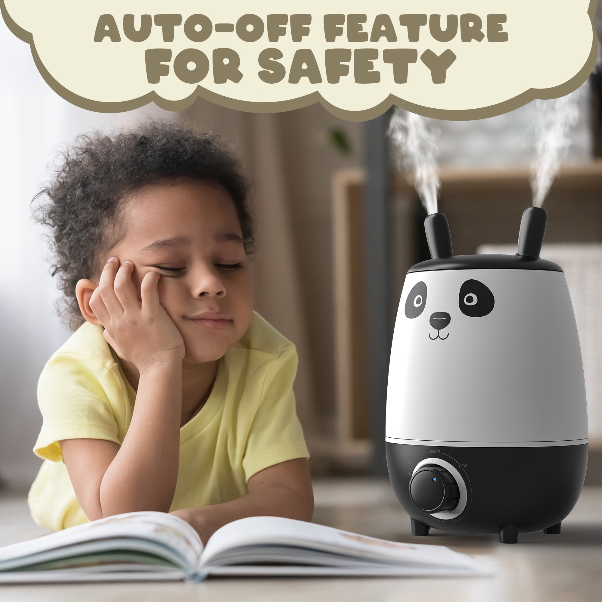 Everlasting Comfort Quiet Panda Humidifier for Babies & Nursery, 2.5L Top Fill, Auto Shut-Off, Cool Mist