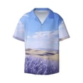 thumbnail image 2 of Lsque Lavender Fields Under Blue Sky print Men's Cuban Collar Short Sleeve Shirt Summer Beachwear Casual Button Down Fashionable Vacation Leisure Shirt-X-Large, 2 of 7