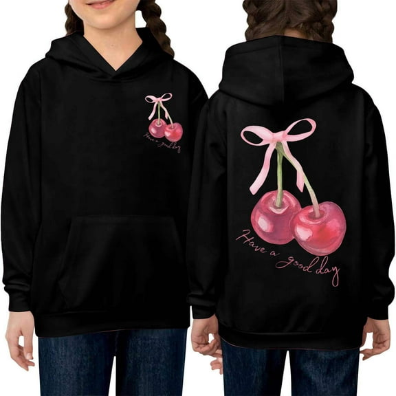 WOYY Toddler Girl's Hoodie Cherry Print Hooded Sweatshirt Casual Loose Graphic Pullover