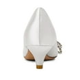 thumbnail image 4 of FSJ Women Shiny Metal Bowknot Pointed Toe Pumps Slip on Kitten Low Heels Elegant Wedding Dressy Work Shoes Size 7.5 White, 4 of 4