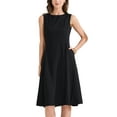 thumbnail image 1 of Vestido de verano casual sin mangas para mujer Inspire Chic, con cuello redondo, corte A, midi y con bolsillos, talla XS, color negro, 1 of 6