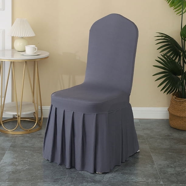 Nvzi Juego de 2 fundas para sillas de comedor, fundas elásticas con faldón, funda protectora de asiento de licra súper ajustada para comedor, hotel, ceremonia (gris oscuro)