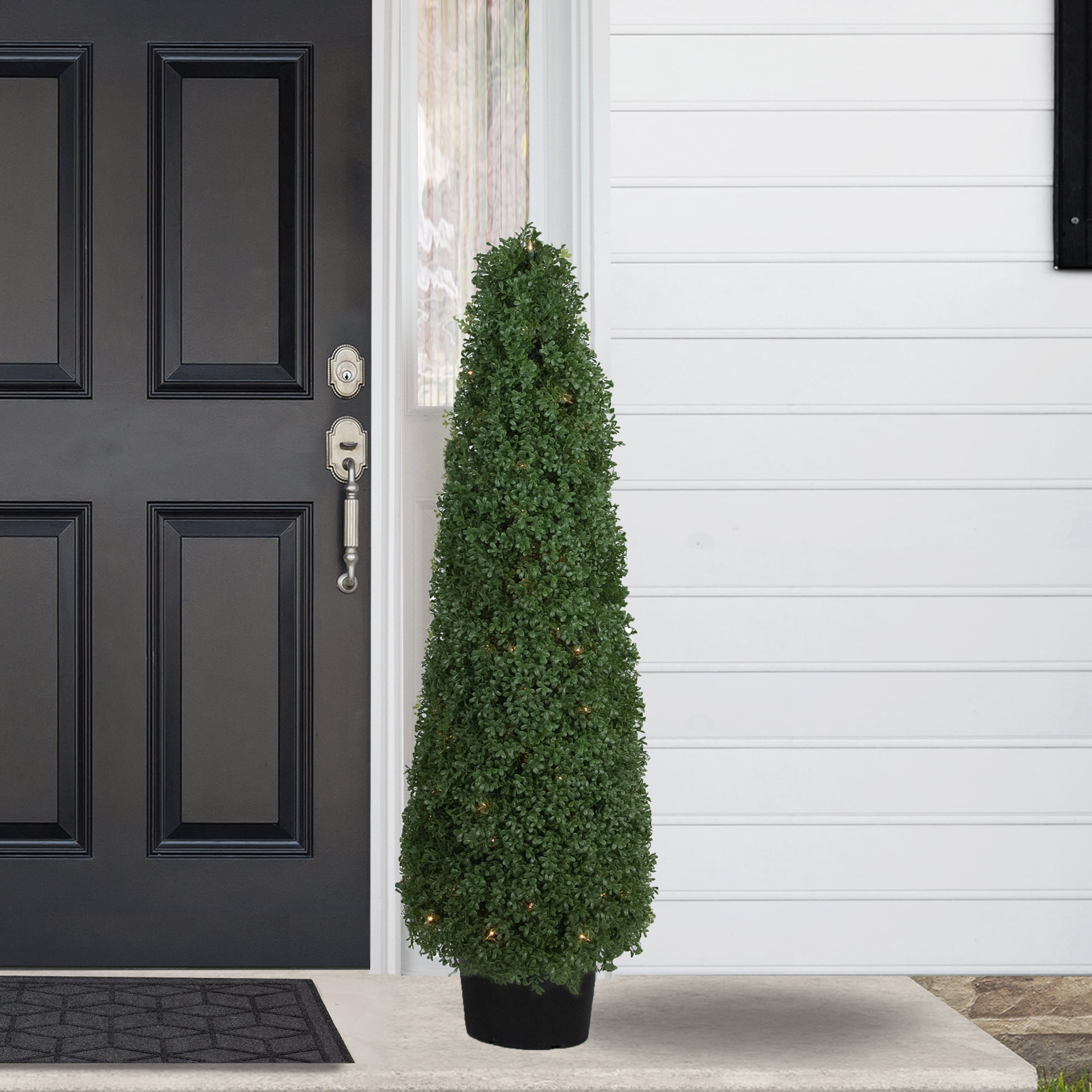 4' Pre-Lit Artificial Boxwood Cone Topiary Tree with Round Pot  Clear Lights - 14
