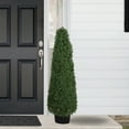 thumbnail image 2 of Northlight Pre-Lit Artificial Boxwood Cone Topiary Tree in Round Pot - 4' - Clear Lights, 2 of 6