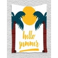 thumbnail image 1 of Saying Tapestry, Tropical Palm Tree Motif with Hello Summer Lettering Hand Calligraphy, Wall Hanging for Bedroom Living Room Dorm Decor, 40W X 60L Inches, Teal Redwood Yellow White, by Ambesonne, 1 of 2