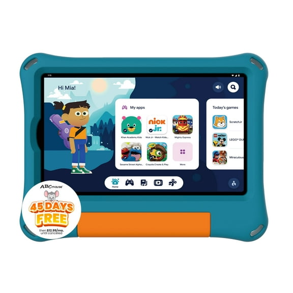 onn 8" Kids Tablet Bundle, Aqua (2024 Model) with Bonus Storage Bag, Screen Protector, Stylus, and Shoulder Strap